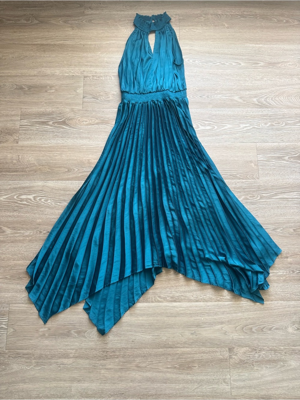 Teal Pleated Halter Maxi Dress - Elegant Evening Style